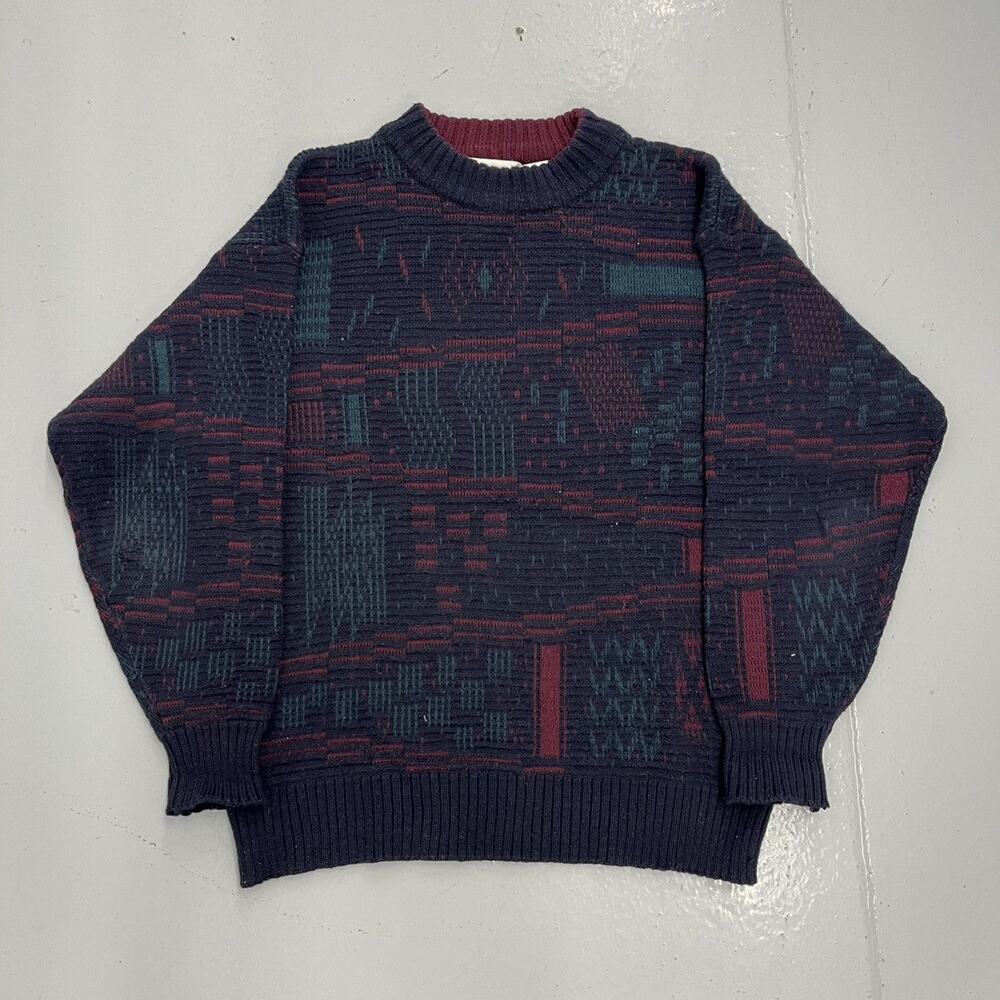 Vintage 90s Brian MacNeil Navy Geometric Pattern Sweater
